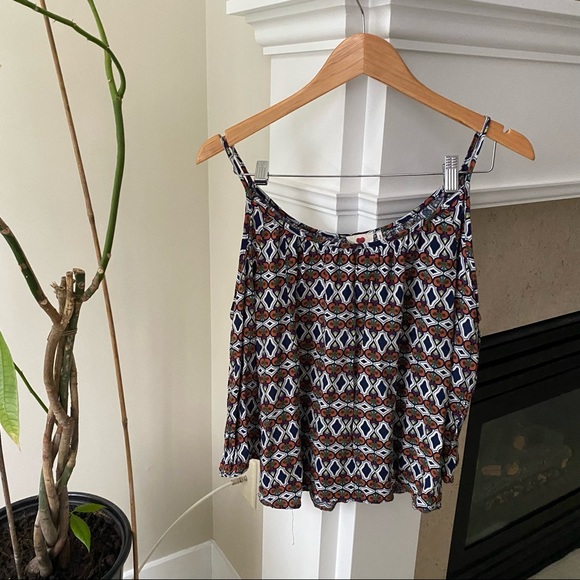 ONE LOVE CLOTHING Blue Tribal Patterned Off Shoulder Longsleeve Boho Top - Picture 3 of 7